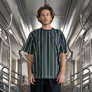 Green Dickies Jake Hayes Striped Men's T-Shirt | 916-ELAUWP