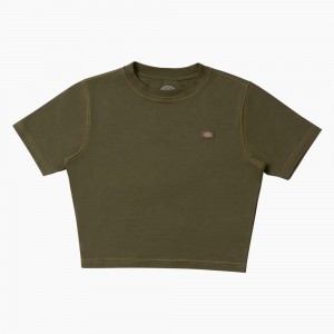 Green Dickies Maple Valley Cropped Women's T-Shirt | 784-DVJTGK