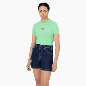 Green Dickies Maple Valley Logo Cropped Women's T-Shirt | 392-IMVHUB