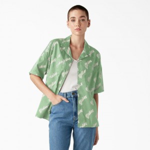 Green Dickies Mayetta Logo Print Women's Shirt | 916-CYDEQK