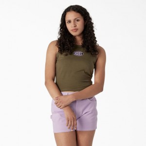 Green Dickies Racerback Cropped Women's Tank Top | 742-SOQHPD