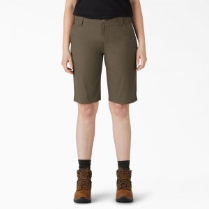 Green Dickies Relaxed Fit Duck Carpenter Women's Shorts | 104-TUNEJM