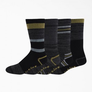 Green Dickies Striped Crew 4-Pack Men's Socks | 204-PXGMEV