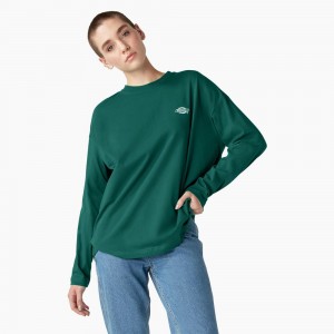 Green Dickies Summerdale Long Sleeve Women's T-Shirt | 579-RJSOAL