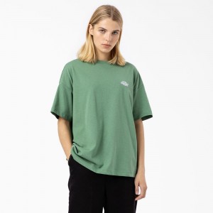 Green Dickies Summerdale Short Sleeve Women's T-Shirt | 783-VQYHFE