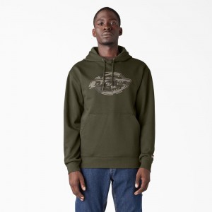 Green Dickies Water Repellent Camo Logo Men's Hoodie | 915-EGFLKO