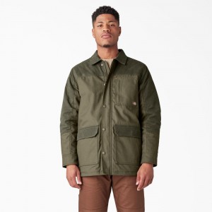 Green Dickies Waxed Canvas Chore Men's Jacket | 634-REOWXI