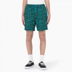 Green Dickies Zebra Print Modern Fit Drawstring Men's Shorts | 693-REIDMY