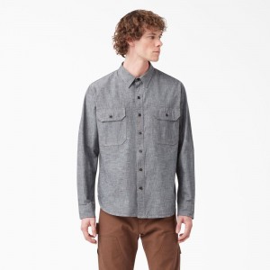 Grey Dickies 1922 Long Sleeve Men's Work Shirts | 623-XJDKWB