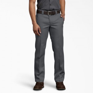 Grey Dickies 873 FLEX Slim Fit Men's Work Pants | 481-FAGEQB