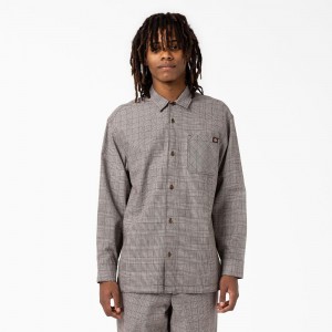 Grey Dickies Bakerhill Long Sleeve Men's Shirt | 027-IXUZDO