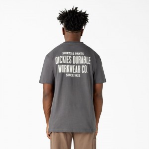 Grey Dickies Built to Last Heavyweight Men's T-Shirt | 951-VRDLPW