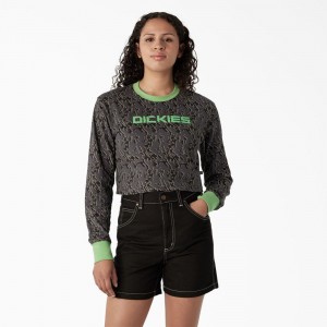 Grey Dickies Camo Long Sleeve Cropped Women's T-Shirt | 576-PDFEYT