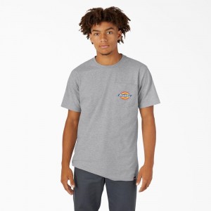 Grey Dickies Chest Logo Pocket Men's T-Shirt | 138-QHKXWZ