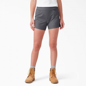 Grey Dickies Cooling Relaxed Fit Pull-On Women's Shorts | 643-BAMRIE