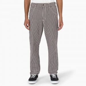 Grey Dickies Garyville Regular Fit Hickory Stripe Carpenter Men's Pants | 491-CDIXGO