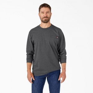 Grey Dickies Heavyweight Heathered Long Sleeve Pocket Men's T-Shirt | 820-IFCSKX