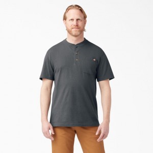 Grey Dickies Heavyweight Short Sleeve Henley Men's T-Shirt | 871-SNHBGX