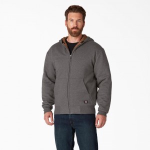 Grey Dickies High Pile Fleece Lined Full Zip Men's Hoodie | 253-HMAPSC