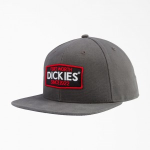 Grey Dickies Logo Patch Flat Bill Men's Cap | 826-JAMRHK