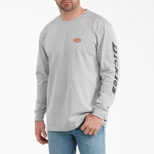 Grey Dickies Long-Sleeve Graphic Men's T-Shirt | 865-VUNBYK