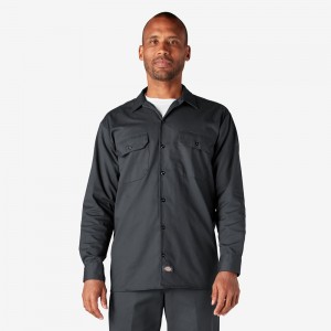 Grey Dickies Long Sleeve Men's Work Shirts | 560-KENSOR