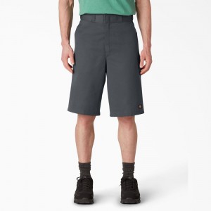 Grey Dickies Loose Fit Flat Front Work Men's Shorts | 790-FHKOQV