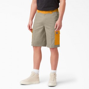 Grey Dickies Mixed Media Relaxed Fit Cargo Men's Shorts | 475-VQPCTK