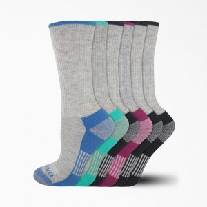 Grey Dickies Moisture Control Crew 6-Pack Women's Socks | 297-OUDXFJ