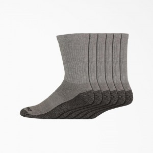 Grey Dickies Moisture Control Crew Work 6-Pack Men's Socks | 572-JUKXLC