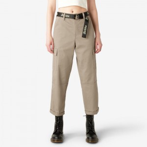 Grey Dickies Relaxed Fit Cropped Women's Cargo Pants | 425-BZLRPC