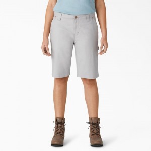 Grey Dickies Relaxed Fit Duck Carpenter Women's Shorts | 491-RIPZJT