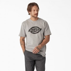 Grey Dickies Short Sleeve Heavyweight Logo Men's T-Shirt | 874-BMWTGL