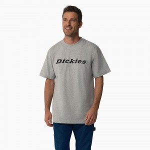 Grey Dickies Short Sleeve Wordmark Graphic Men's T-Shirt | 014-QYOEGW