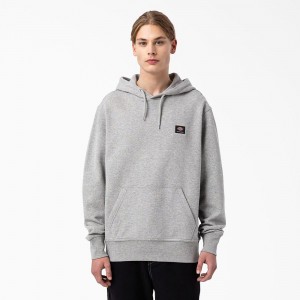 Grey Dickies Skateboarding Chest Logo Men's Hoodie | 318-WQLEFA