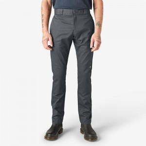 Grey Dickies Skinny Fit Double Knee Men's Work Pants | 524-MBZGYL