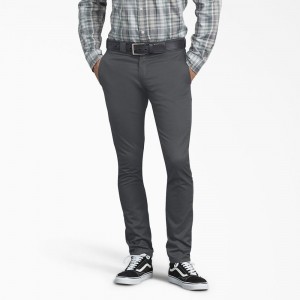 Grey Dickies Skinny Fit Men's Work Pants | 785-FOHNXR