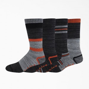 Grey Dickies Striped Crew 4-Pack Men's Socks | 469-IUJSOZ