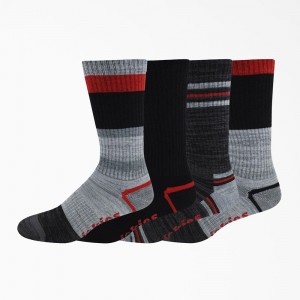 Grey Dickies Striped Crew 4-Pack Men's Socks | 045-FWQNBA