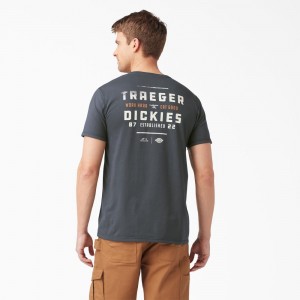 Grey Dickies Traeger x Pocket Men's T-Shirt | 528-KXJAZM