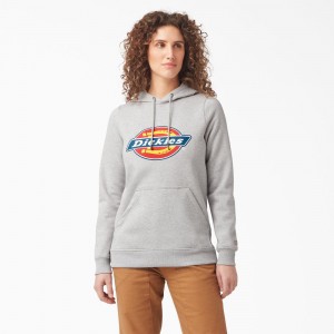 Grey Dickies Water Repellent Logo Women's Hoodie | 103-RQUWIT