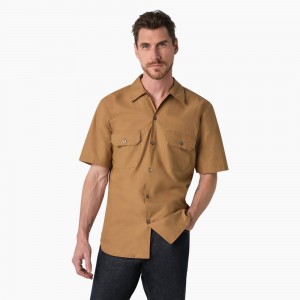 Khaki Dickies 1922 Short Sleeve Men's Work Shirts | 809-RBYOTJ