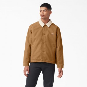 Khaki Dickies Duck Canvas High Pile Fleece Men's Jacket | 053-PNAQIX