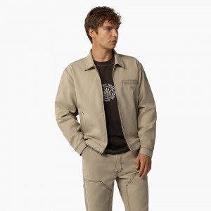 Khaki Dickies Duck Contrast Stitch Men's Jacket | 197-CRBOID