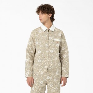 Khaki Dickies Ellis Floral Print Duck Canvas Men's Jacket | 048-ETGWIK