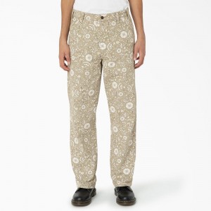 Khaki Dickies Ellis Floral Print Duck Canvas Men's Pants | 209-QVWOKE