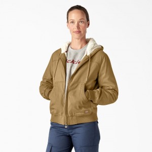 Khaki Dickies Fleece Lined Duck Canvas Women's Jacket | 275-XLFOUD