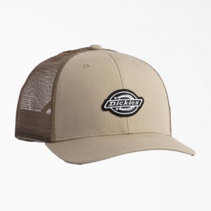 Khaki Dickies Low Pro Logo Trucker Men's Hat | 132-AFMDUJ