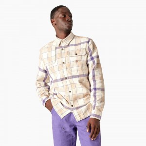 Khaki Dickies Nimmons Plaid Long Sleeve Men's Shirt | 482-GYNRWH