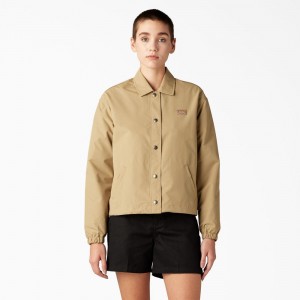 Khaki Dickies Oakport Cropped Coaches Women's Jacket | 428-JLYUVH